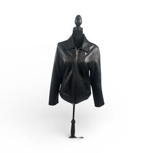 Black Leather Jacket for women's with Zip Closure, Short Length, Solid Pattern
